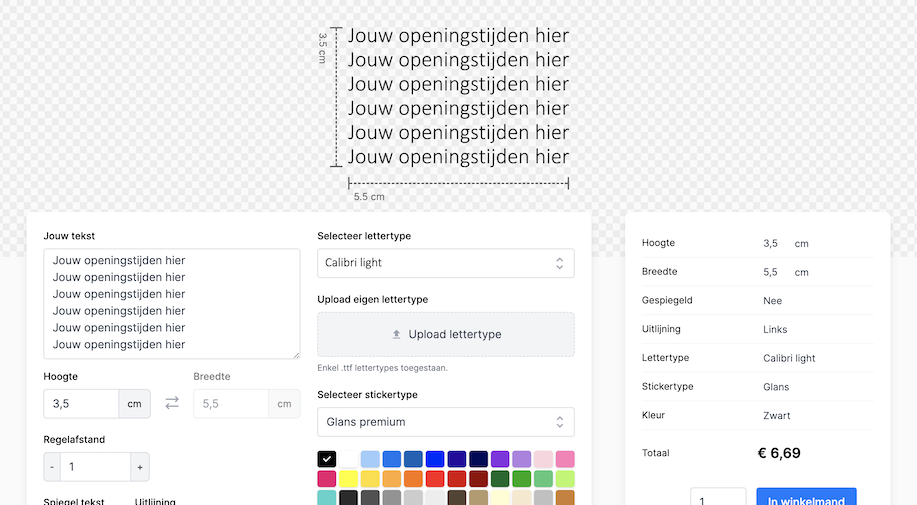 Raamsticker openingstijden bestellen